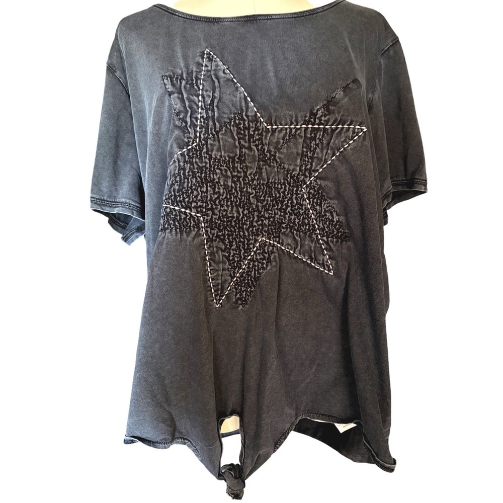 Ruff Hewn Womens 2X Charcoal Gray Mineral Wash Star‎ Graphic Front Tie T-Shirt - Picture 2 of 6